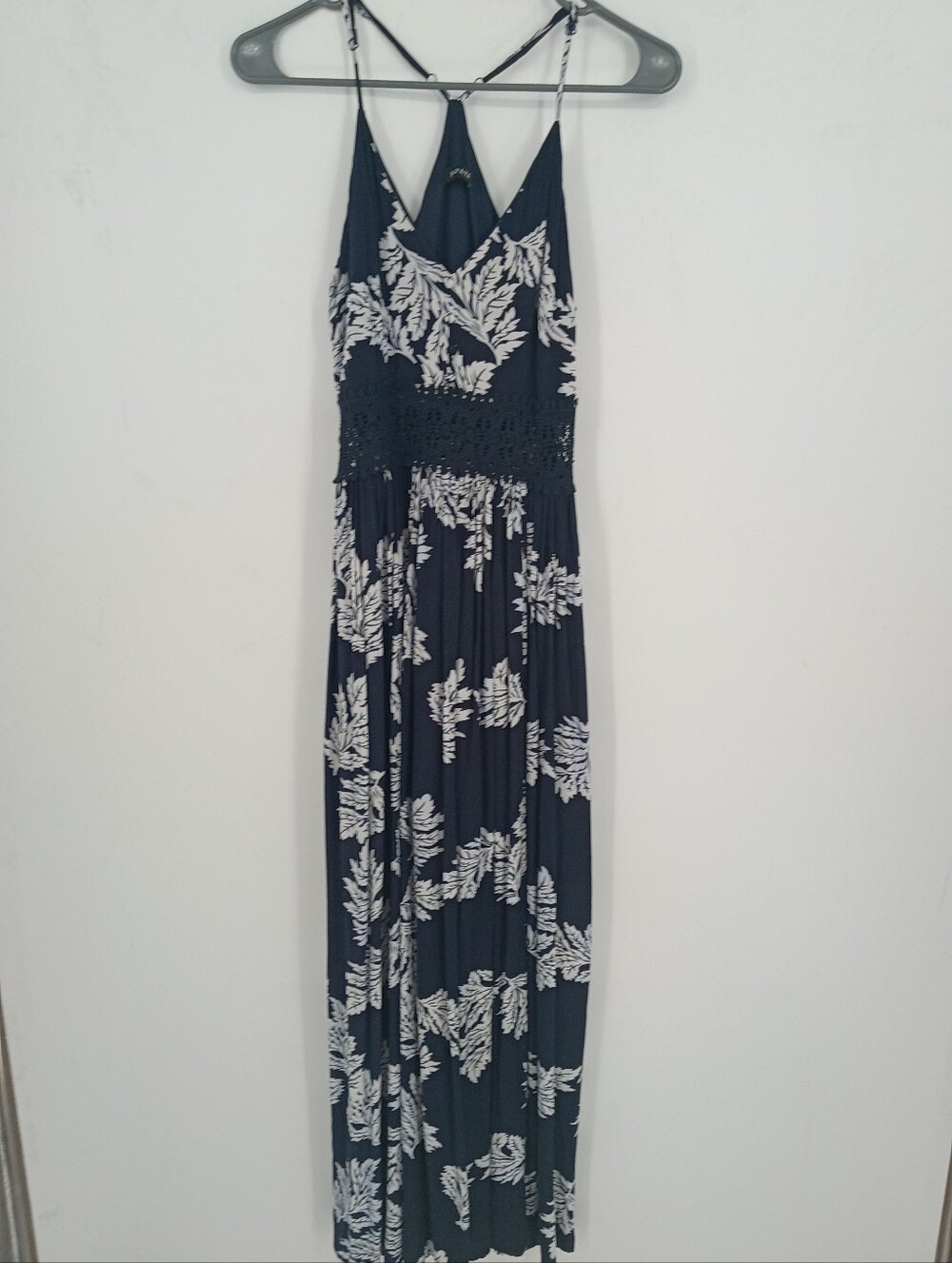 Papaya Navy and White Floral Maxi Dress with Crochet Waist